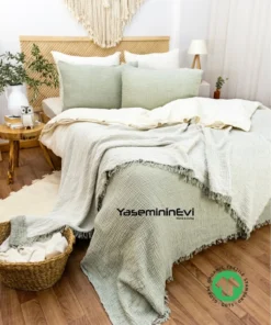 müslin yatak örtüsü çağla yeşili