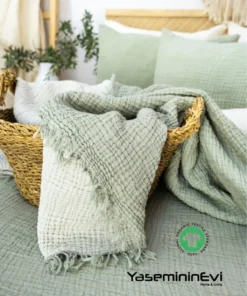 müslin yatak örtüsü çağla yeşili