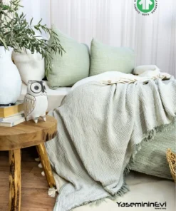 müslin yatak örtüsü çağla yeşili