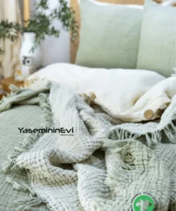 müslin yatak örtüsü çağla yeşili