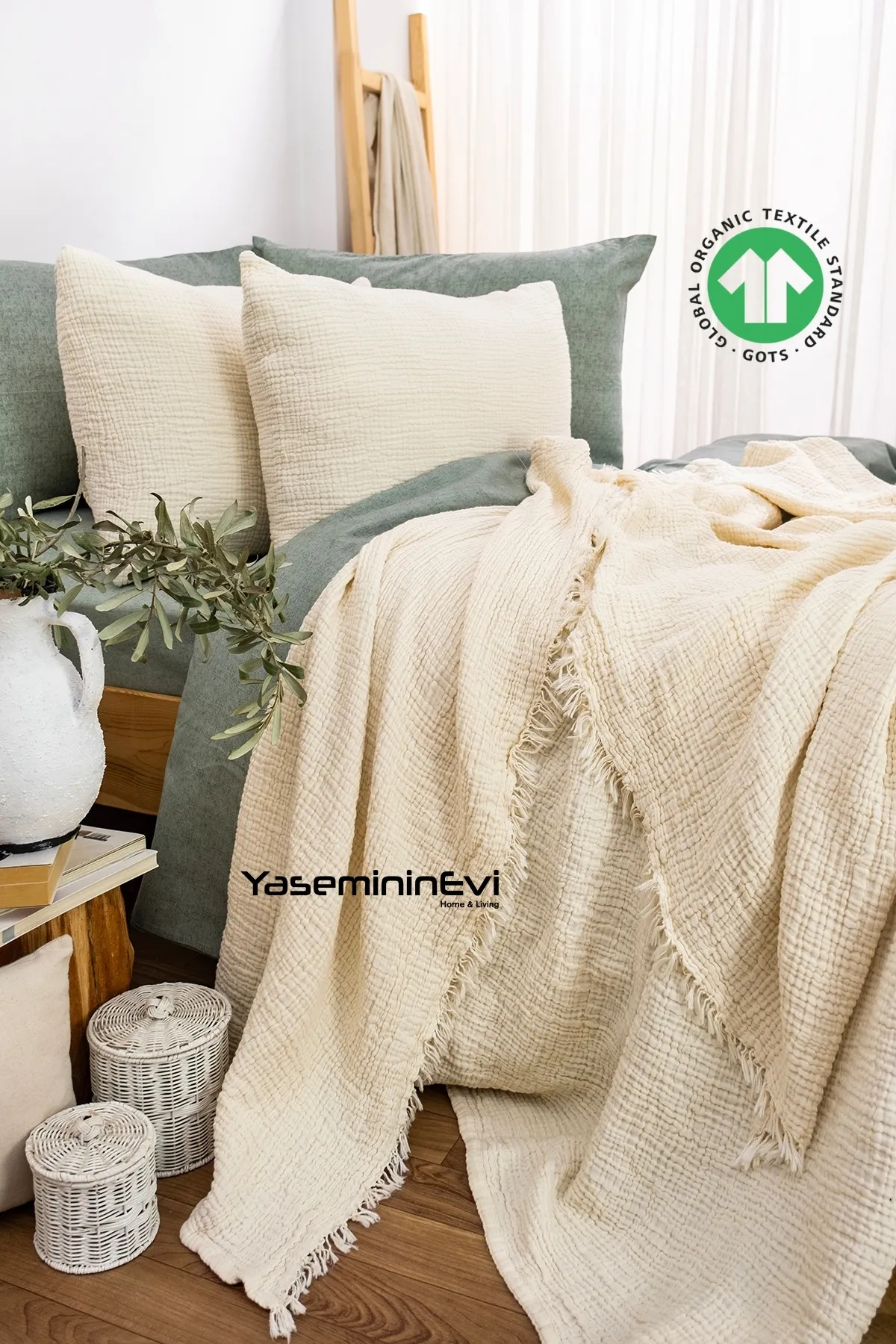 müslin yatak örtüsü ivory