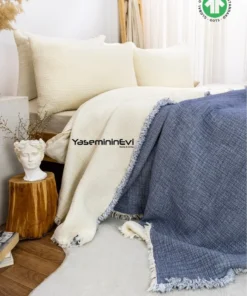 muslin yorgan indigo mavi