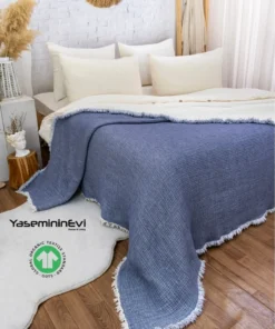 muslin yorgan indigo mavi