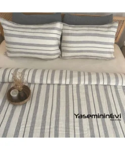 Müslin Nevresim takımı Çizgili Gri