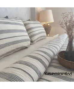 Müslin Nevresim takımı Çizgili Gri