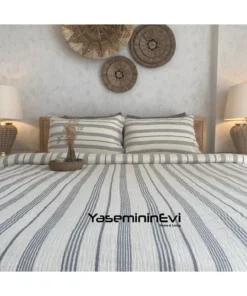 Müslin Nevresim takımı Çizgili Gri