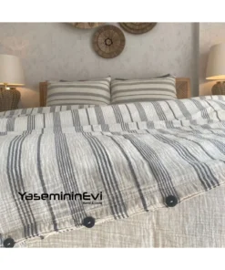 Müslin Nevresim takımı Çizgili Gri