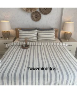 Müslin Nevresim takımı Çizgili Gri