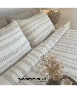 Müslin Nevresim takımı Çizgili Gri