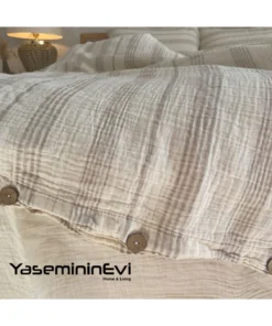 Müslin Nevresim takımı Çizgili Vizon