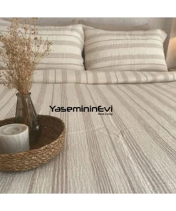 Müslin Nevresim takımı Çizgili Vizon