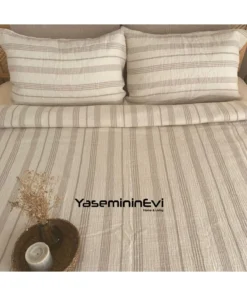 Müslin Nevresim takımı Çizgili Vizon