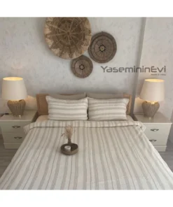 Müslin Nevresim takımı Çizgili Vizon