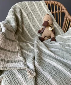 Müslin Çizgili Bebek Örtüsü Çağla Yeşili