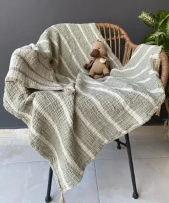 Müslin Çizgili Bebek Örtüsü Çağla Yeşili