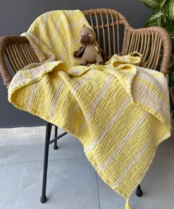 Müslin Çizgili Bebek Örtüsü Sarı