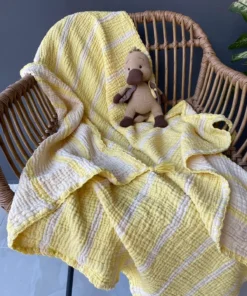 Müslin Çizgili Bebek Örtüsü Sarı