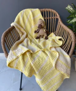 Müslin Çizgili Bebek Örtüsü Sarı