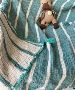 Müslin Çizgili Bebek Örtüsü Turkuaz