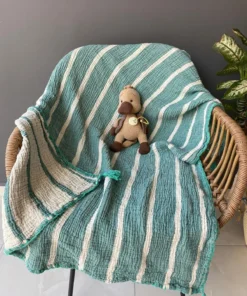 Müslin Çizgili Bebek Örtüsü Turkuaz