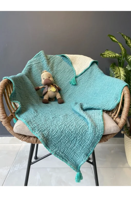 Müslin Bebek Örtüsü Turkuaz