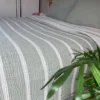 Müslin Çizgili Yatak Örtüsü Çağla Yeşili