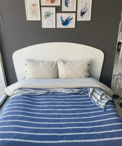 Müslin Çizgili Yatak Örtüsü indigo mavi