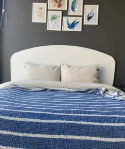 Müslin Çizgili Yatak Örtüsü indigo mavi