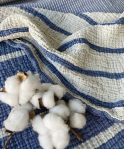 Alternative view of Müslin Çizgili Yatak Örtüsü İndigo Mavi