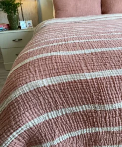 Müslin Çizgili yatak Örtüsü kiremit