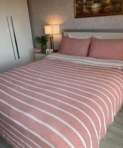 Müslin Çizgili yatak Örtüsü kiremit