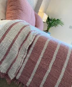 Müslin Çizgili yatak Örtüsü kiremit