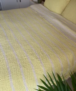 Müslin Çizgili Yatak Örtüsü Sarı