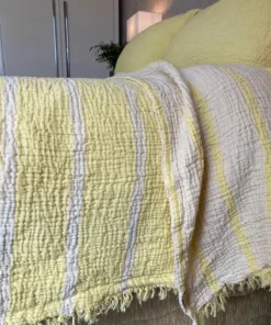 Müslin Çizgili Yatak Örtüsü Sarı