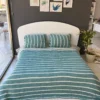 Müslin Çizgili yatak Örtüsü Turkuaz