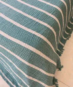 Müslin Çizgili yatak Örtüsü Turkuaz