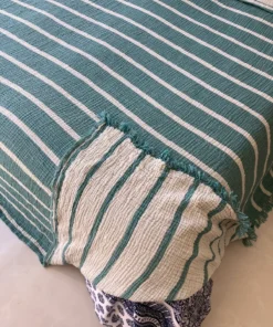 Müslin Çizgili yatak Örtüsü Turkuaz