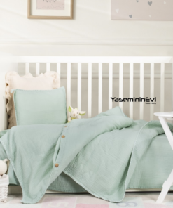 Su Yeşili Müslin Bebek Nevresim Takımı