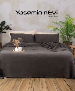 Füme Renk 4 Katlı Multi Müslin Yatak Örtüsü Pike