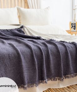 Alternative view of 4 Katlı Müslin Morcivert Renk Yatak Örtüsü / Pike
