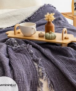 4 Katlı Müslin Morcivert Renk Yatak Örtüsü / Pike